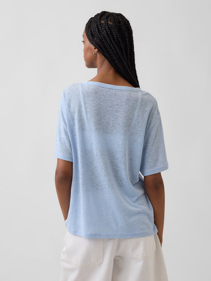 Açık Mavi Keten Karışımlı Relaxed T-shirt