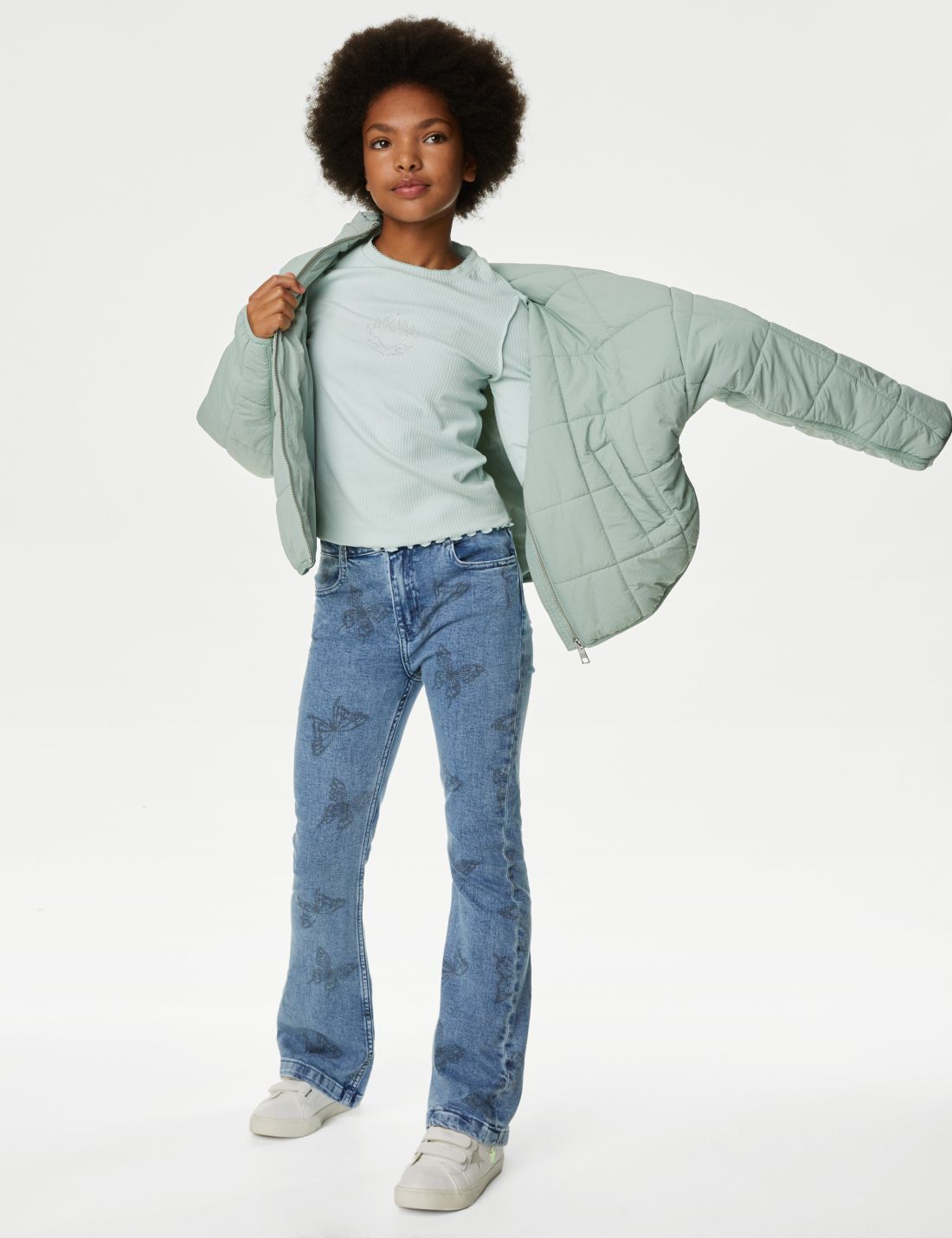 Kelebek Desenli Flared Fit Jean Pantolon (6-16 Yaş)