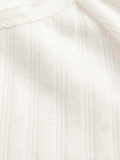 Çok Renkli Dantel Yaka Pointelle T-shirt