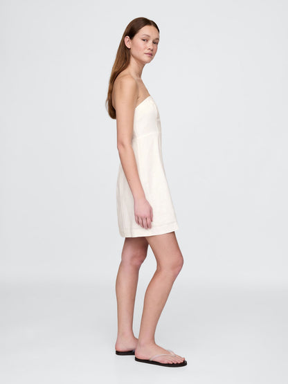 Beyaz Linen-blend Mini Elbise