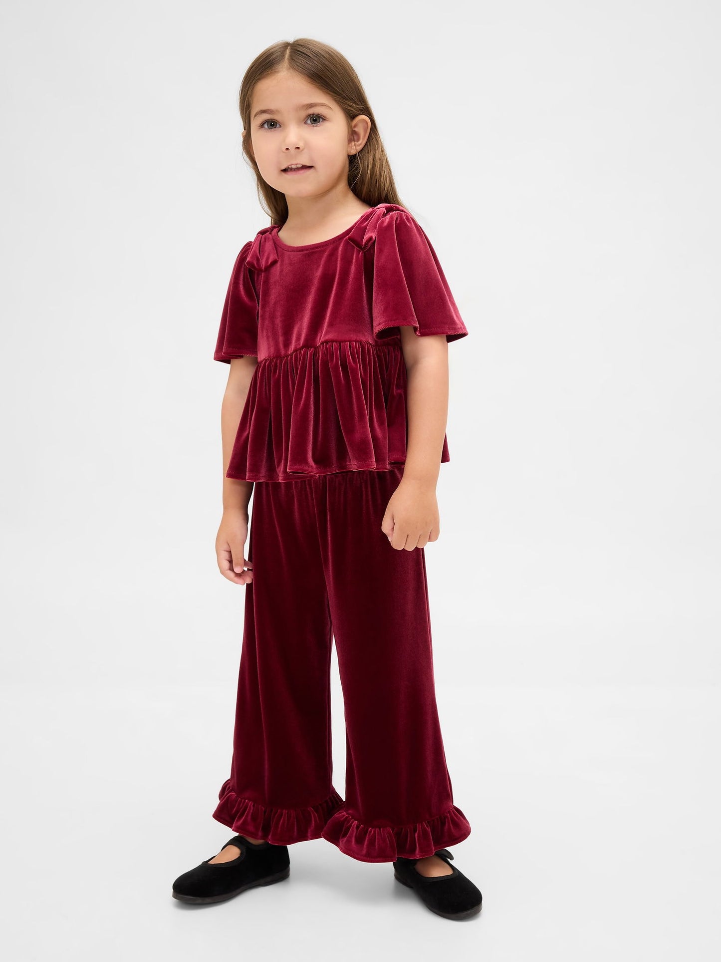Kırmızı Kadife Fırfırlı Outfit Set