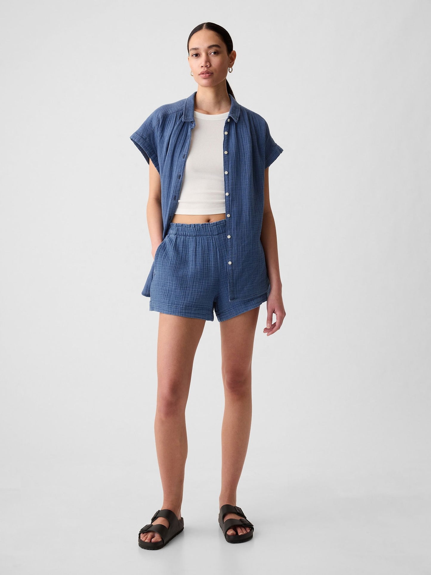 Mavi Crinkle Gauze Denim Easy Şort