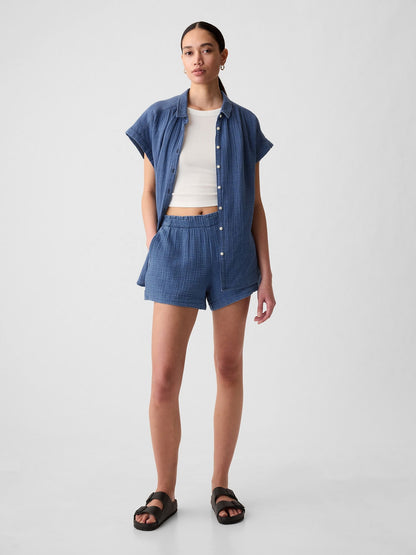 Mavi Crinkle Gauze Denim Easy Şort