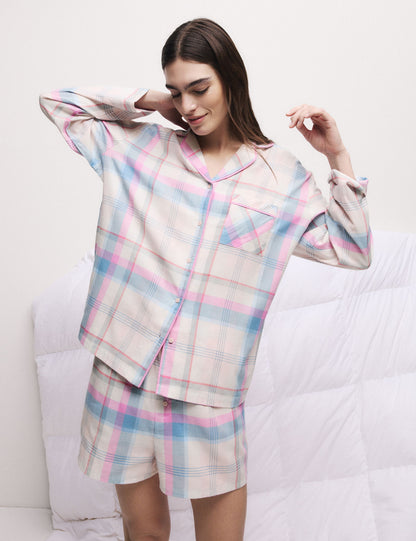 Pamuk Karışımlı Kareli Pijama Üstü