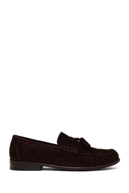 Erkek Kahverengi Püsküllü Süet Deri Casual Loafer