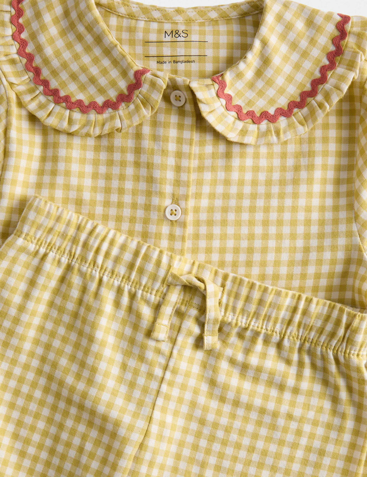 Saf Pamuk Fırfırlı Ekose Pijama Takımı