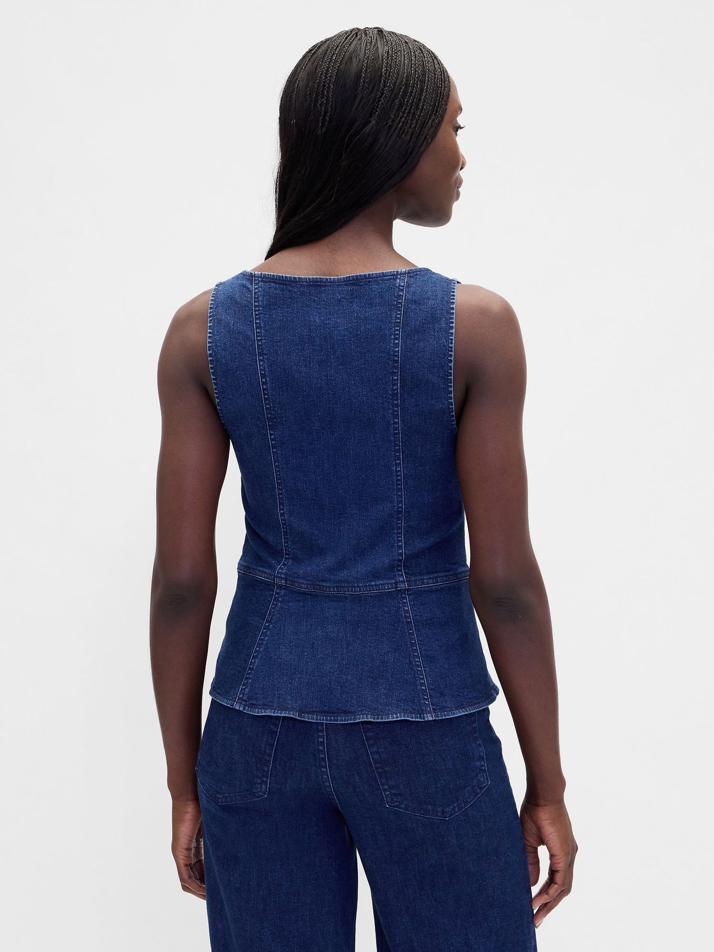 Lacivert Denim Fermuarlı Bluz