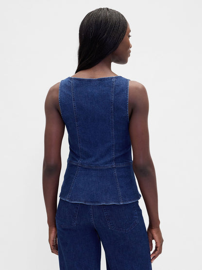 Lacivert Denim Fermuarlı Bluz