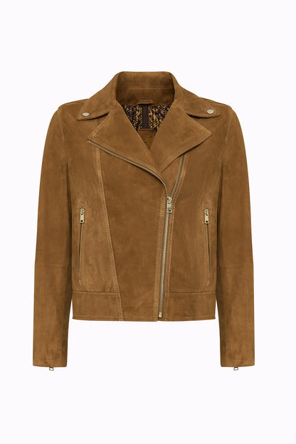 Alba Kadın Camel Biker Süet Deri Ceket