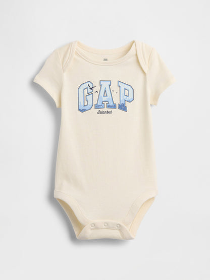 Kırık Beyaz Organik Pamuk Logo Bodysuit