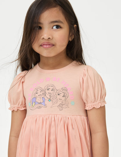 Saf Pamuklu Kısa Kollu Disney Princess™ Elbise (2-7 Yaş)