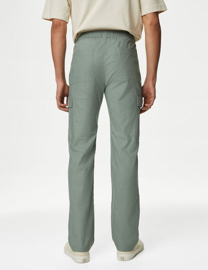 Straight Fit Keten Kargo Pantolon