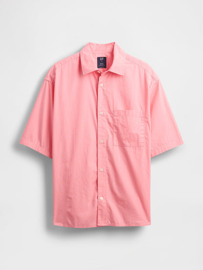 Açık Pembe Organik Pamuk Oversize Poplin Gömlek