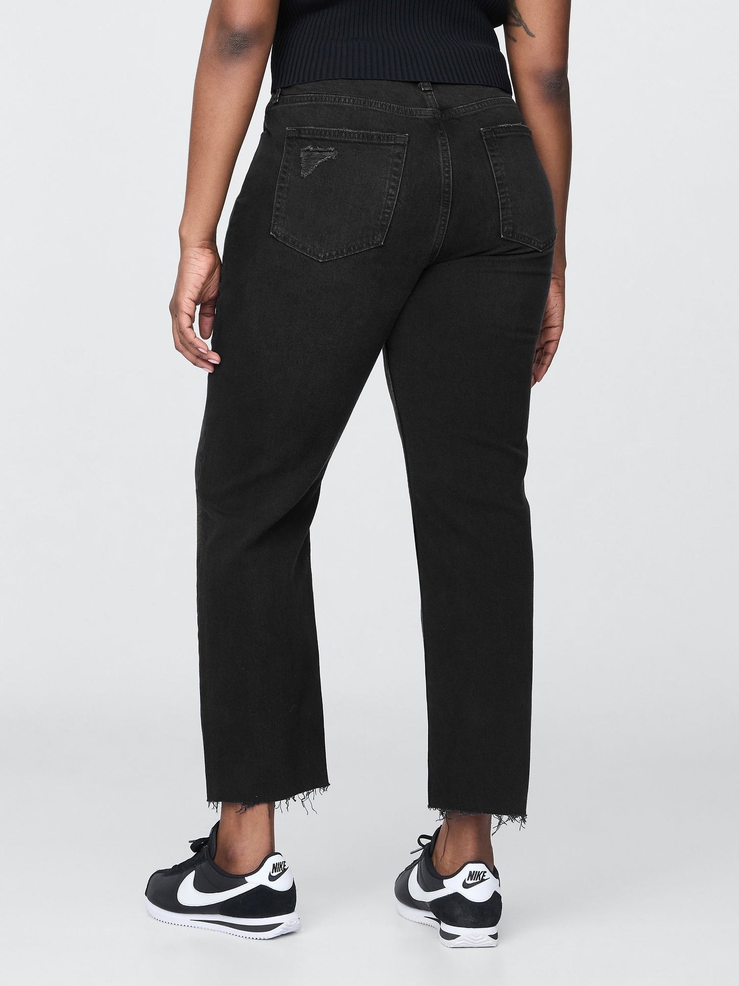 Siyah High Rise Cheeky Straight Jean Pantolon