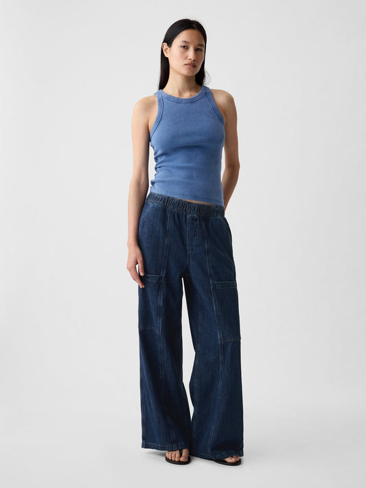 Koyu Mavi High Rise Utility Easy Jean Pantolon