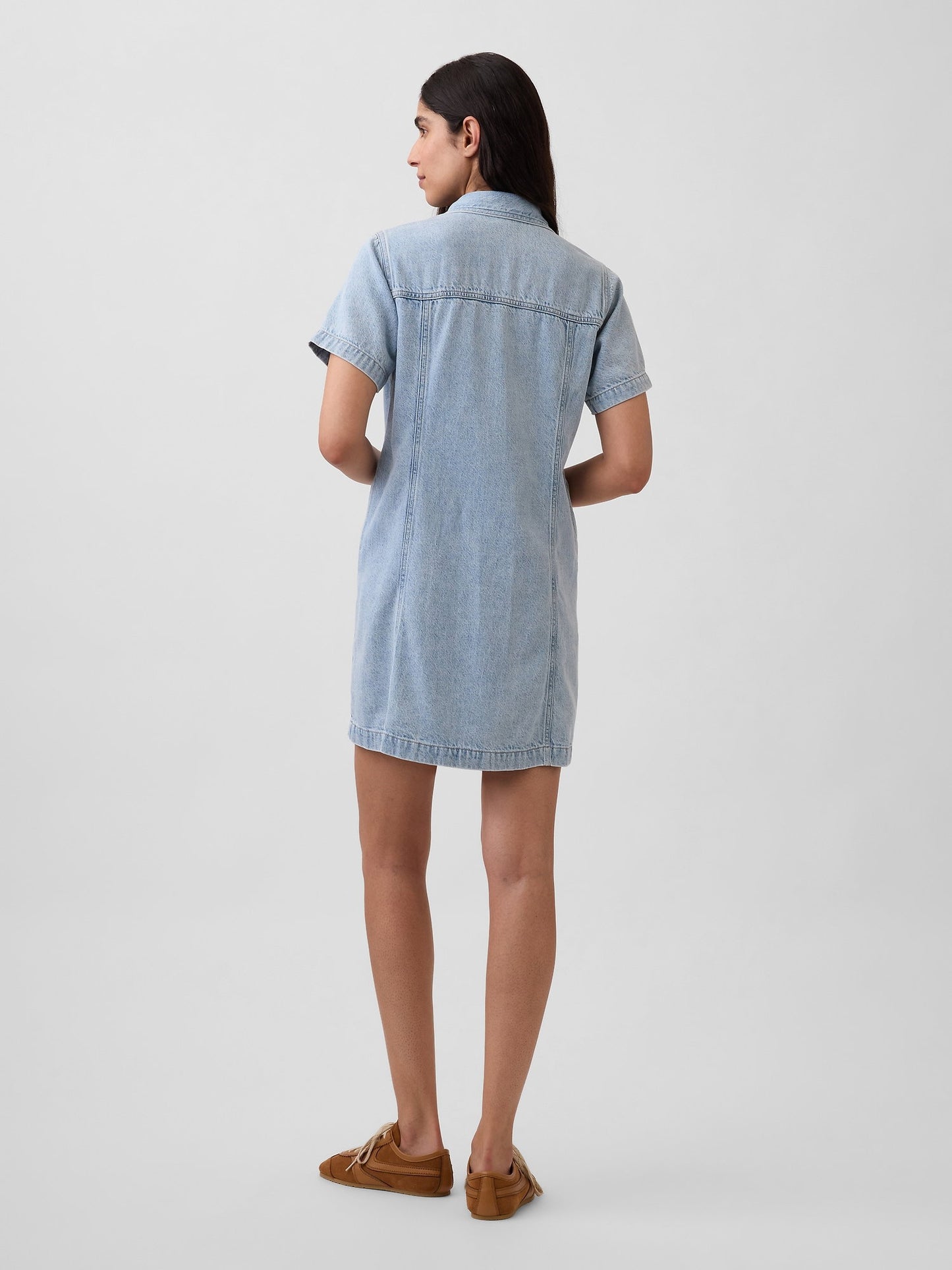 Açık Mavi Ultrasoft Denim Mini Gömlek Elbise