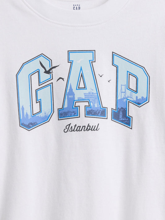 Beyaz Istanbul Logo Grafik Baskılı T-shirt