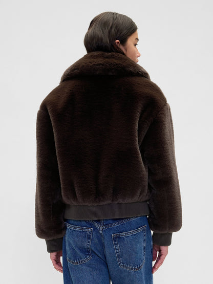 Koyu Kahverengi Faux-fur Bomber Ceket
