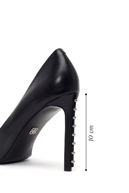 Kadın Siyah Taşlı Yüksek Ince Topuklu Deri Stiletto