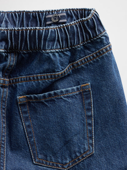 Koyu Mavi High Rise Rhinestone Easy Barrel Jean Pantolon