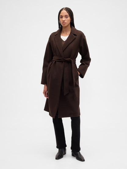 Kahverengi Relaxed Wool Wrap Kaban