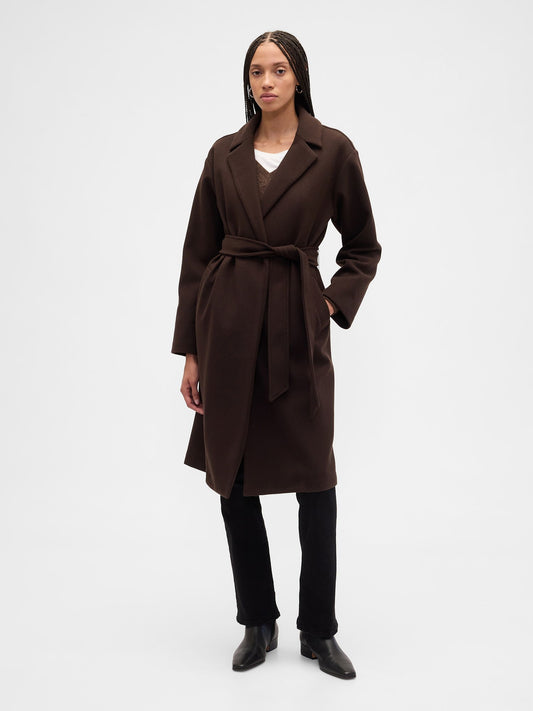 Kahverengi Relaxed Wool Wrap Kaban