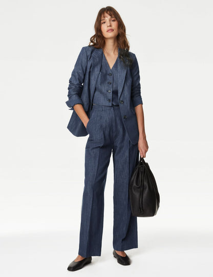 Relaxed Fit Keten Blazer Ceket