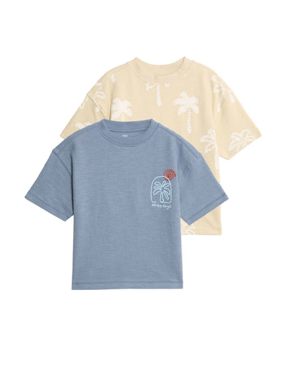 Saf Pamuk Işlemeli 2’li T-shirt (2–8 Yaş)