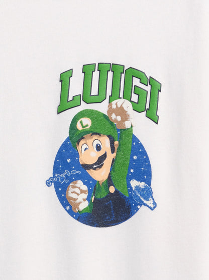 Beyaz Süper Mario Relaxed Grafik Baskılı T-shirt