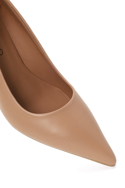 Kadın Bej Ince Topuklu Deri Stiletto