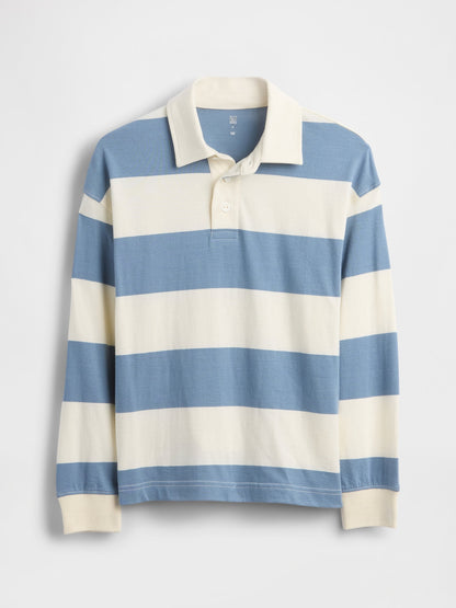 Açık Mavi Rugby Stripe Polo T-shirt