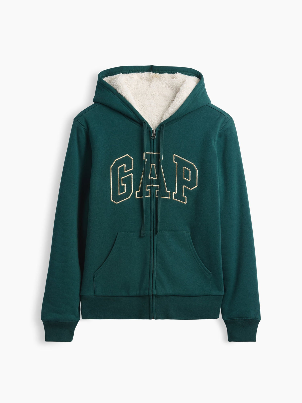 Koyu Yeşil Relaxed Gap Logo Sherpa-astarlı Fermuarlı Sweatshirt
