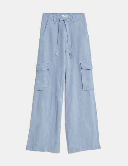 Wide Leg Keten Kargo Pantolon