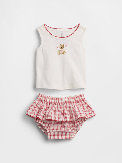 Beyaz Baby Brannan Bear Atlet & Ekose Şort Takımı