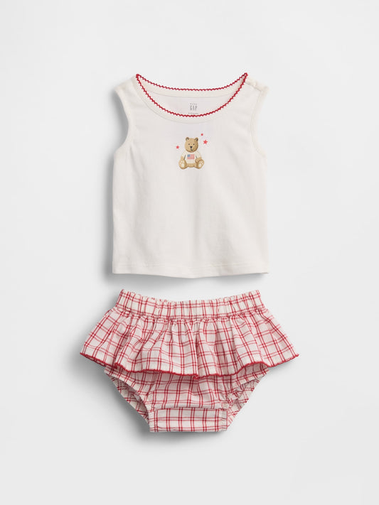 Beyaz Baby Brannan Bear Atlet & Ekose Şort Takımı