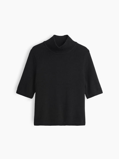Siyah Cashsoft Mockneck Elbow-sleeve Kazak