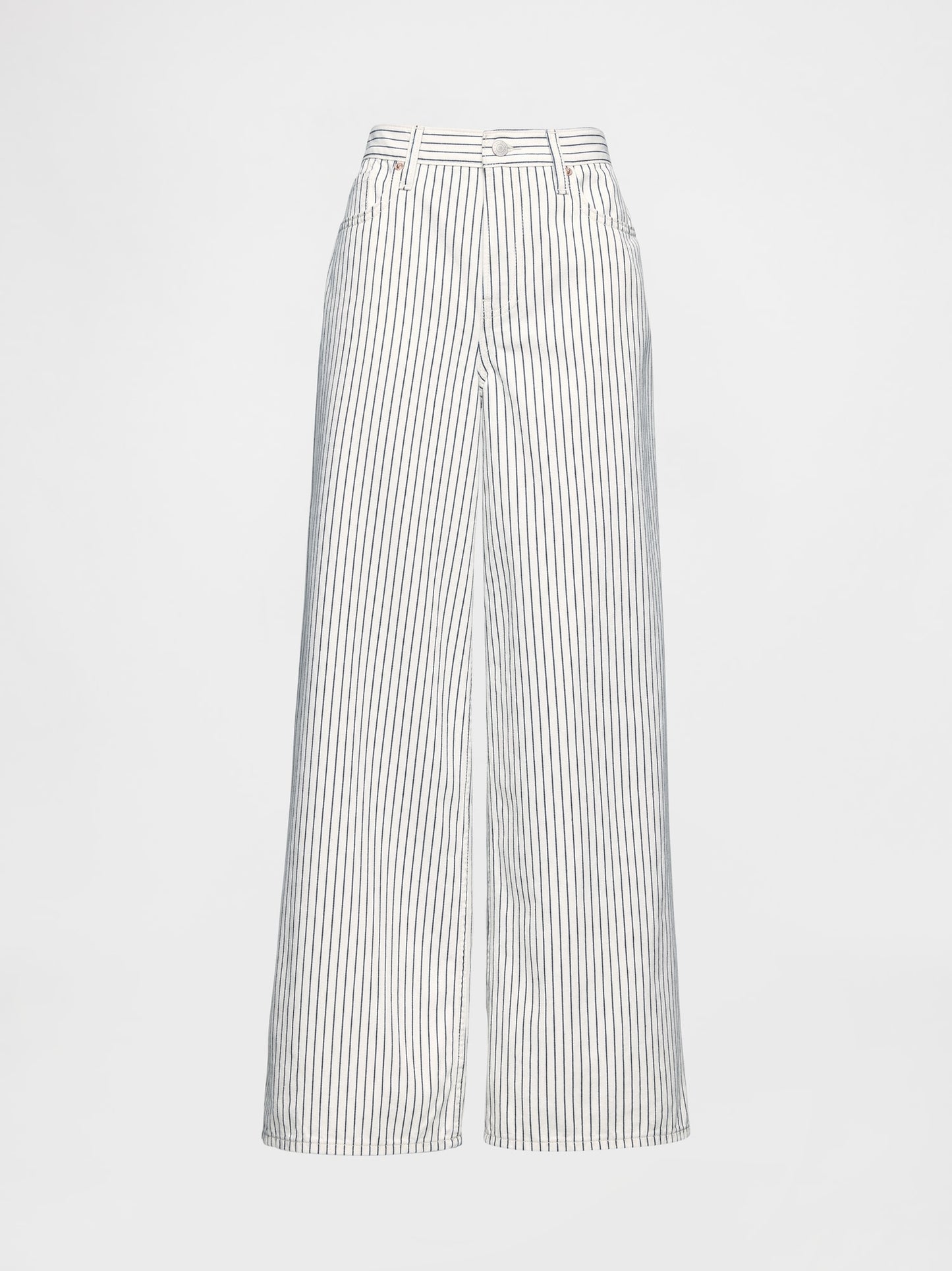 Kırık Beyaz Mid Rise Denim Çizgili Baggy Jean Pantolon