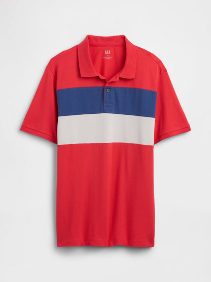 Kırmızı Colorblock Stretch Pique Polo T-shirt