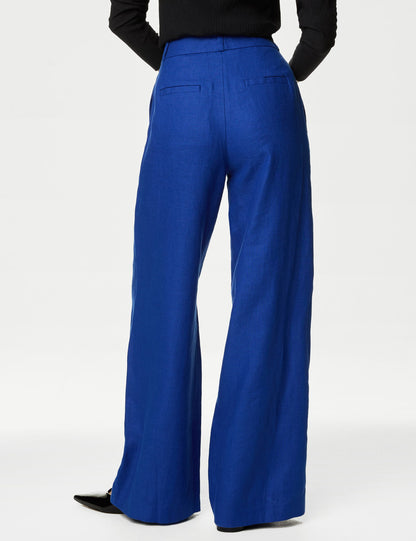 Wide Leg Saf Keten Pantolon