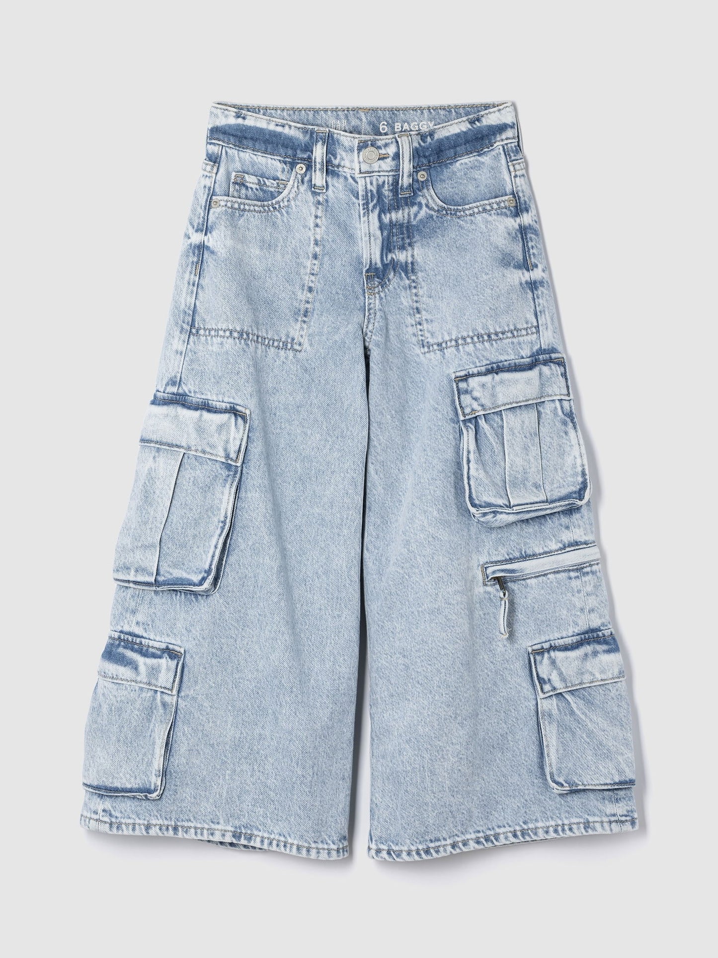 Açık Mavi Mid Rise Double Kargo Baggy Jean Pantolon