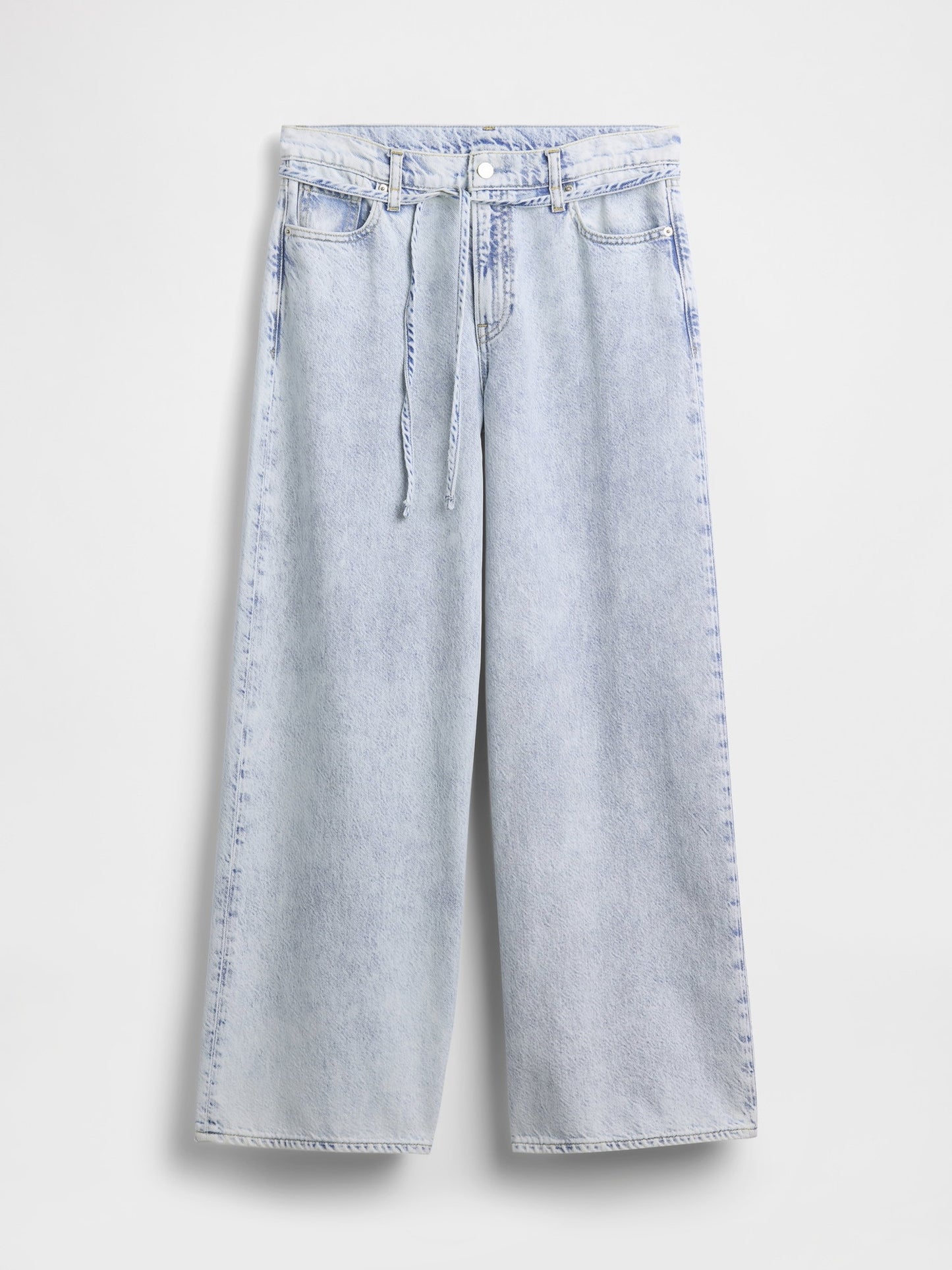 Açık Mavi Mid Rise Ultrasoft Baggy Mikro Kemer Jean Pantolon