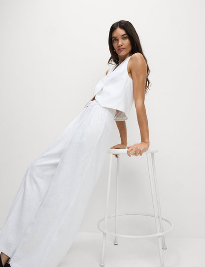 Keten Twill Wide Leg Pantolon