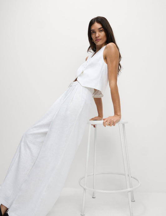 Keten Twill Wide Leg Pantolon