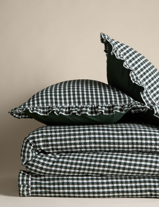 Saf Pamuklu Kareli Fırfırlı Nevresim Takımı
