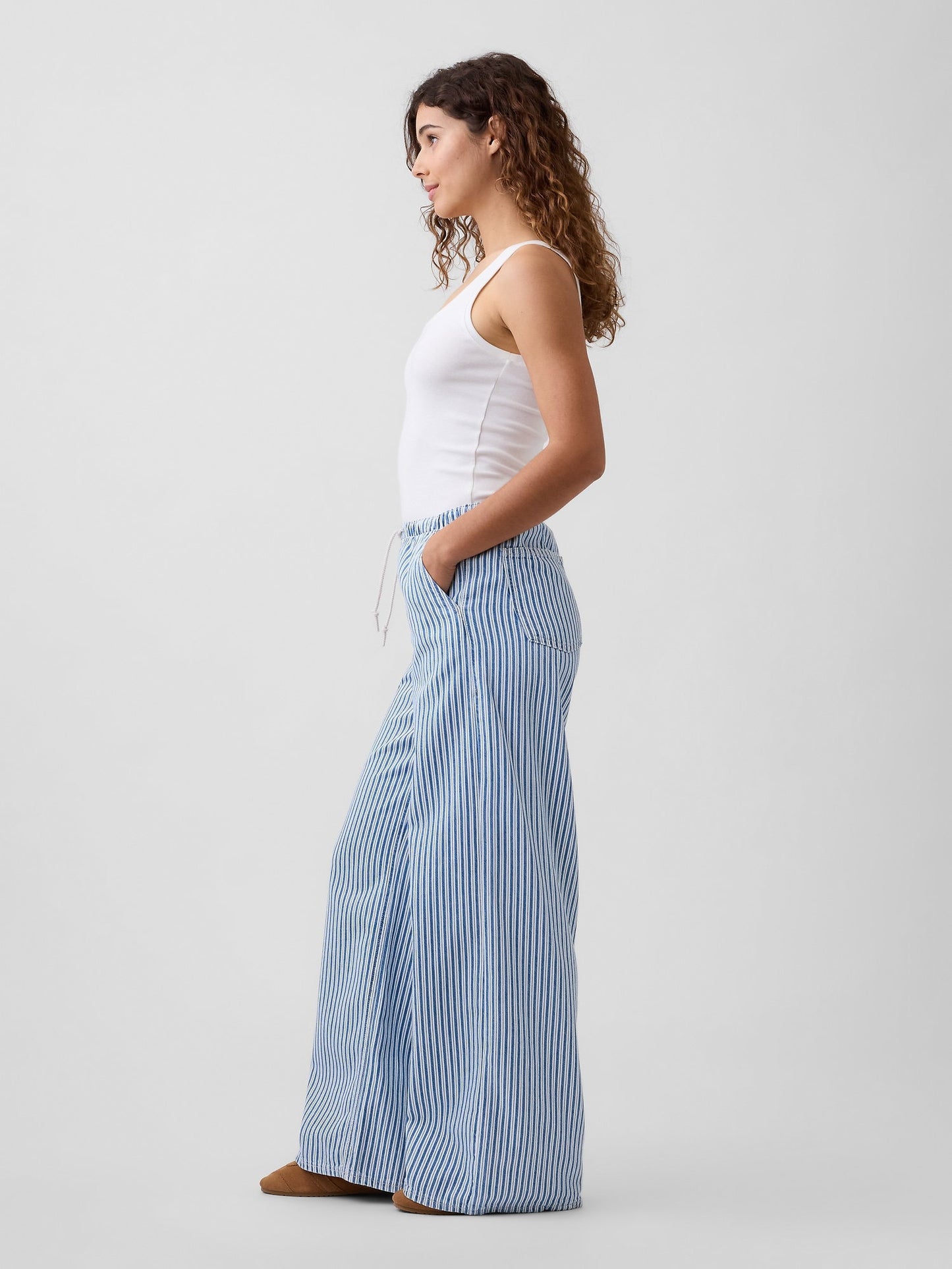 Mavi Mid Rise Pull-on Süper Hafif Wide-leg Jean Pantolon