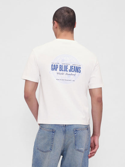 Beyaz Heavyweight Crop Grafik T-shirt