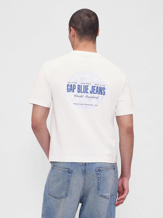 Beyaz Heavyweight Crop Grafik T-shirt