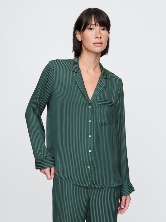 Koyu Yeşil Saten Pijama Üstü