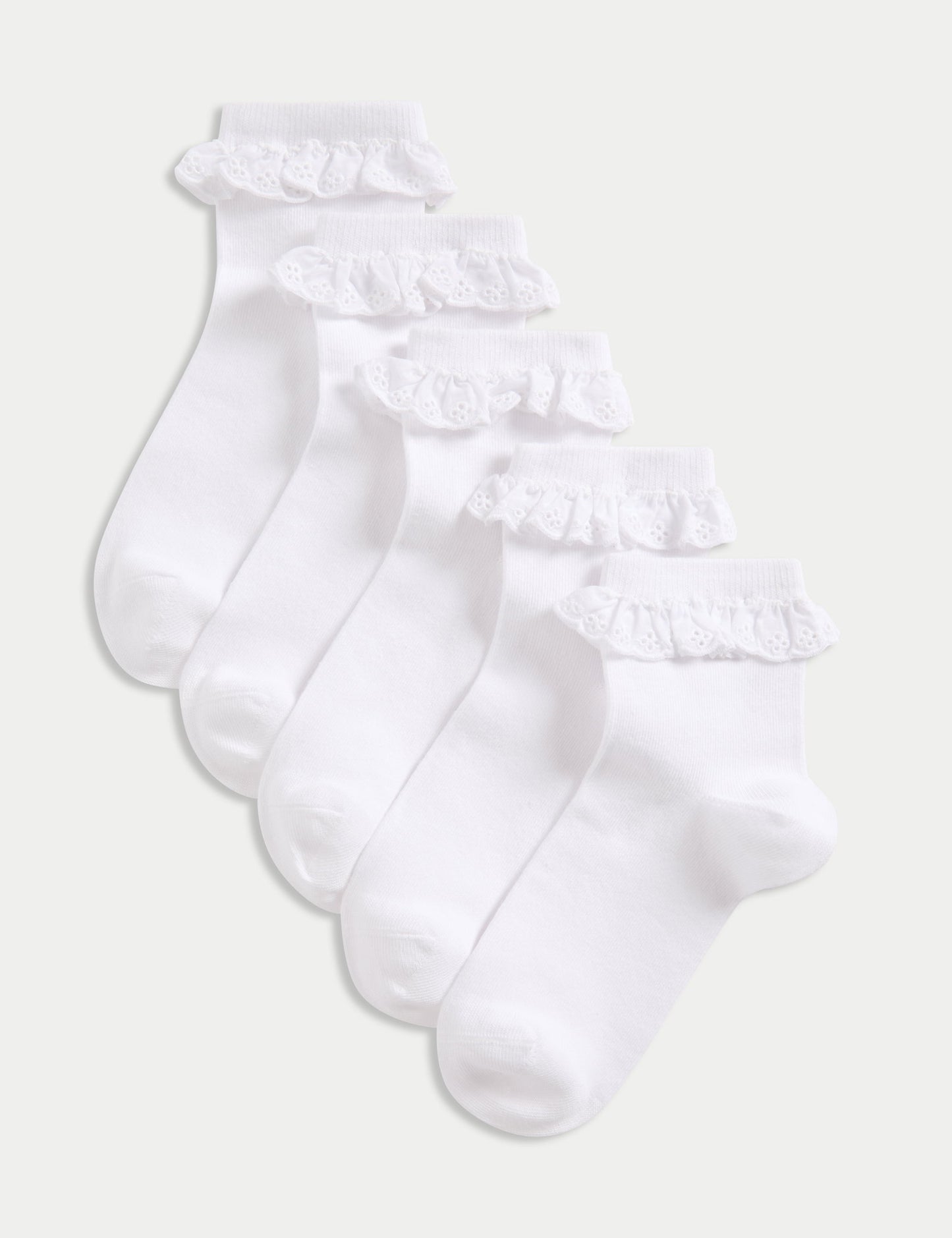 5'li Saf Pamuk Karışımlı Broderie Frill Okul Çorabı