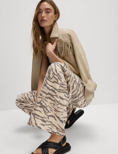 Leopar Desenli Wide Leg Jean Pantolon